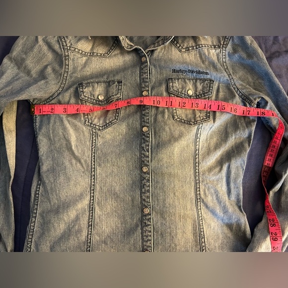 Harley-Davidson Blue Fitted Long Sleeve Button Down Shirt - Picture 4 of 7